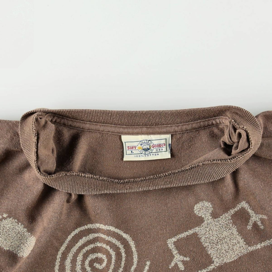 90'S SOFT GOODS Petroglyph Print T-Shirt, Men's Size L (Equivalent), Vintage cotton brown type Vintage Second Hand