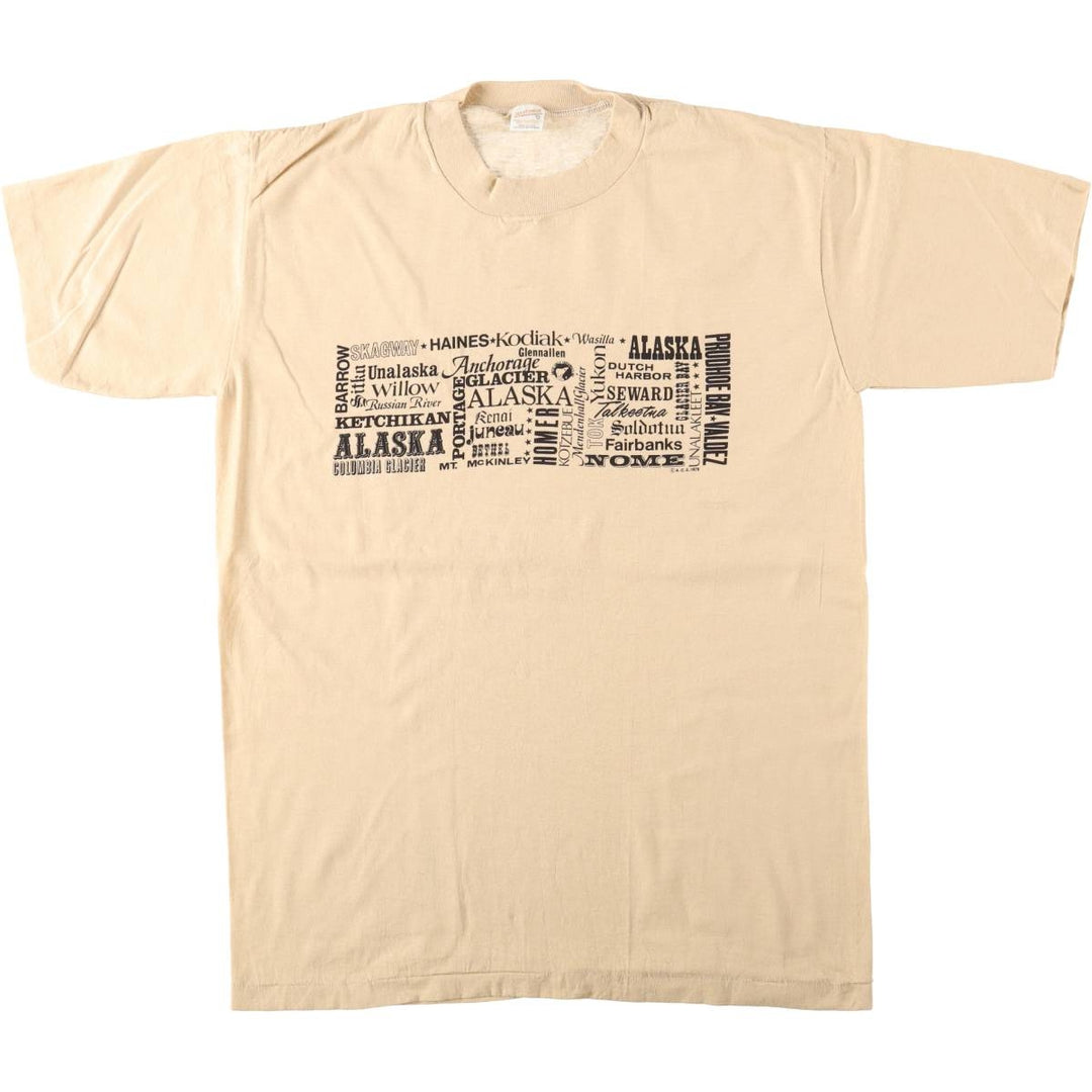 70'S sportswear souvenir T-shirt, made in USA, men's size XL equivalent, vintage. polyester Beige type Vintage Second Hand