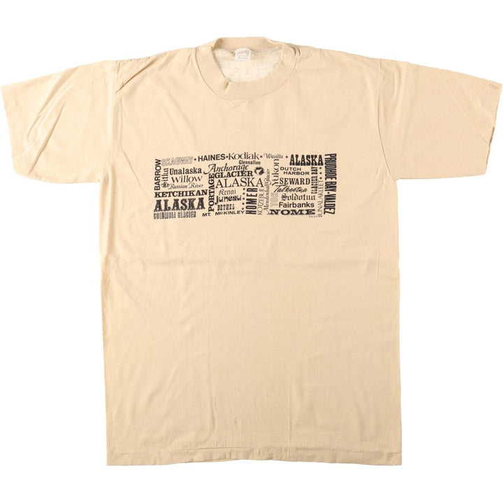 70'S sportswear souvenir T-shirt, made in USA, men's size XL equivalent, vintage. polyester Beige type Vintage Second Hand