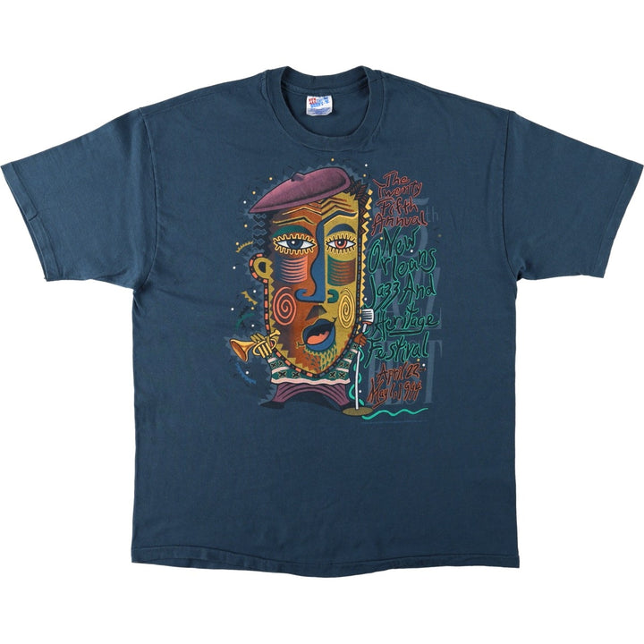 90'S Hanes BEEFY-T Printed T-shirt Made in USA Men's XL Vintage cotton navy blue type Vintage Second Hand