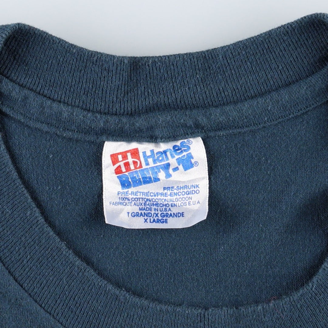 90'S Hanes BEEFY-T Printed T-shirt Made in USA Men's XL Vintage cotton navy blue type Vintage Second Hand