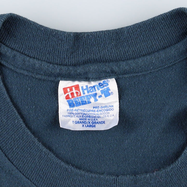 90'S Hanes BEEFY-T Printed T-shirt Made in USA Men's XL Vintage cotton navy blue type Vintage Second Hand