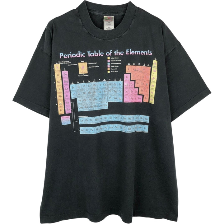 90'S Fruit of the Loom Periodic Table Print T-Shirt, Men's XL (approx.), Vintage cotton black type Vintage Second Hand