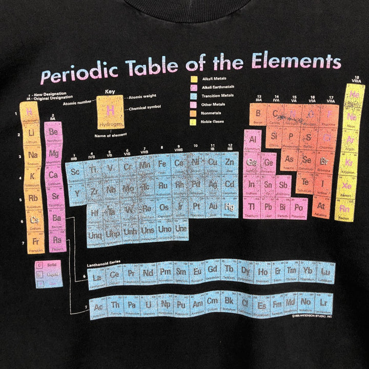 90'S Fruit of the Loom Periodic Table Print T-Shirt, Men's XL (approx.), Vintage cotton black type Vintage Second Hand