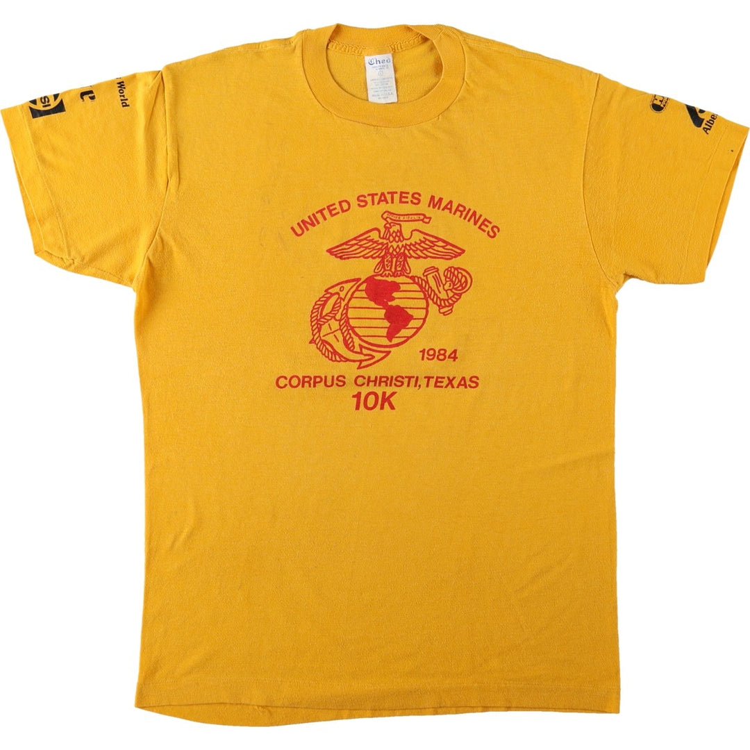 70'S Anvil Ched Eagle Print USMC (United States Marine Corps) Advertising Military Print T-Shirt, Made in USA, Men's Size L (approx.) polyester yellow type Vintage Second Hand