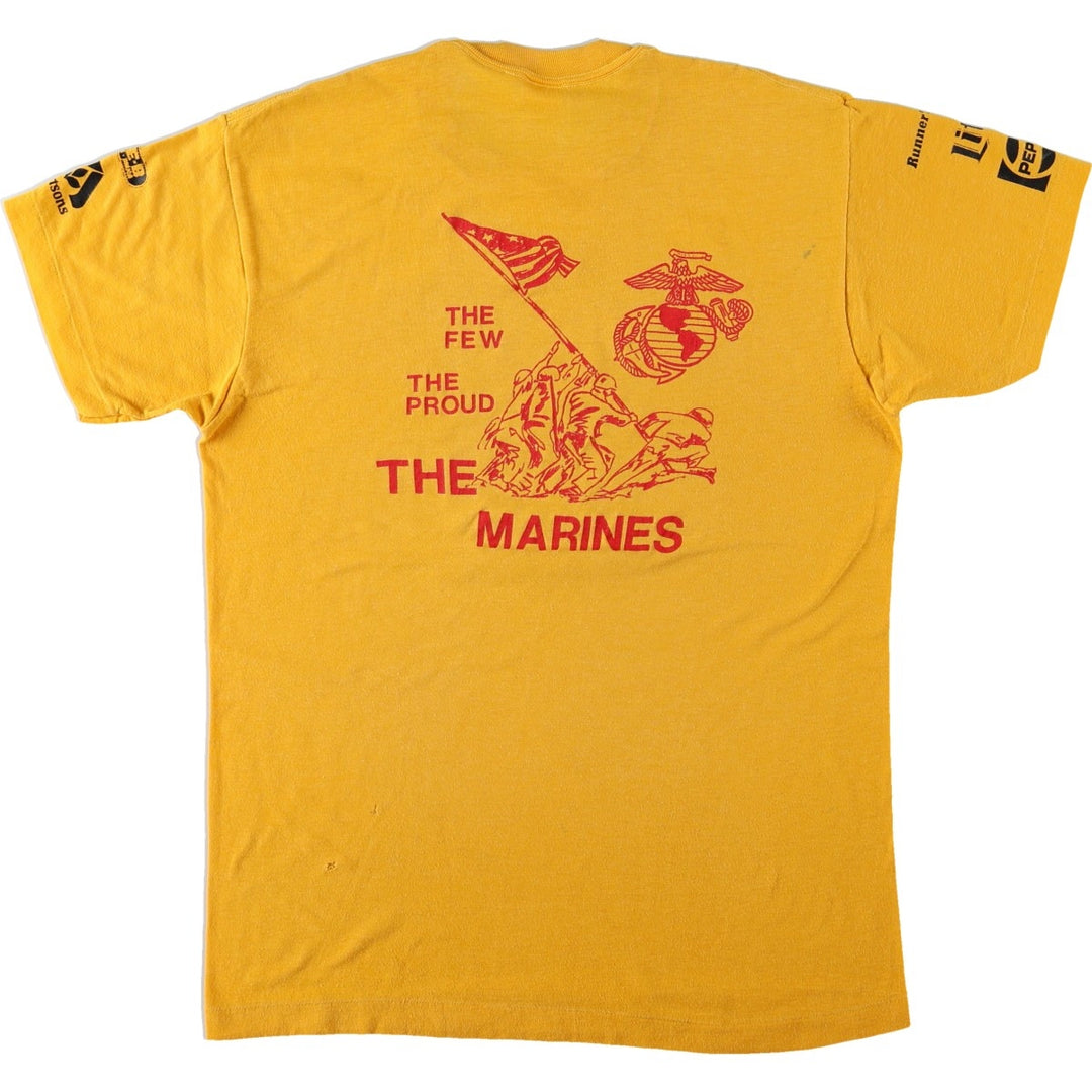70'S Anvil Ched Eagle Print USMC (United States Marine Corps) Advertising Military Print T-Shirt, Made in USA, Men's Size L (approx.) polyester yellow type Vintage Second Hand