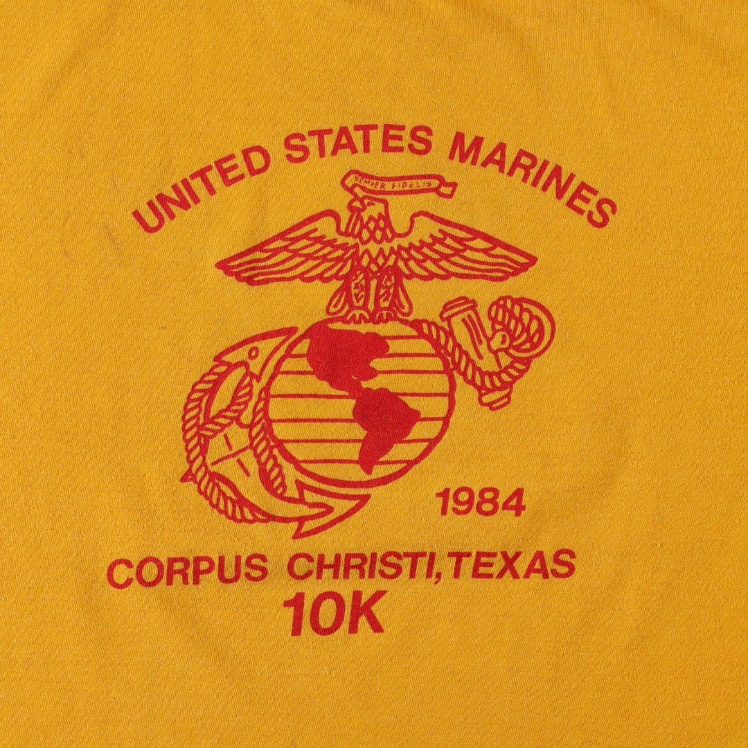 70'S Anvil Ched Eagle Print USMC (United States Marine Corps) Advertising Military Print T-Shirt, Made in USA, Men's Size L (approx.) polyester yellow type Vintage Second Hand