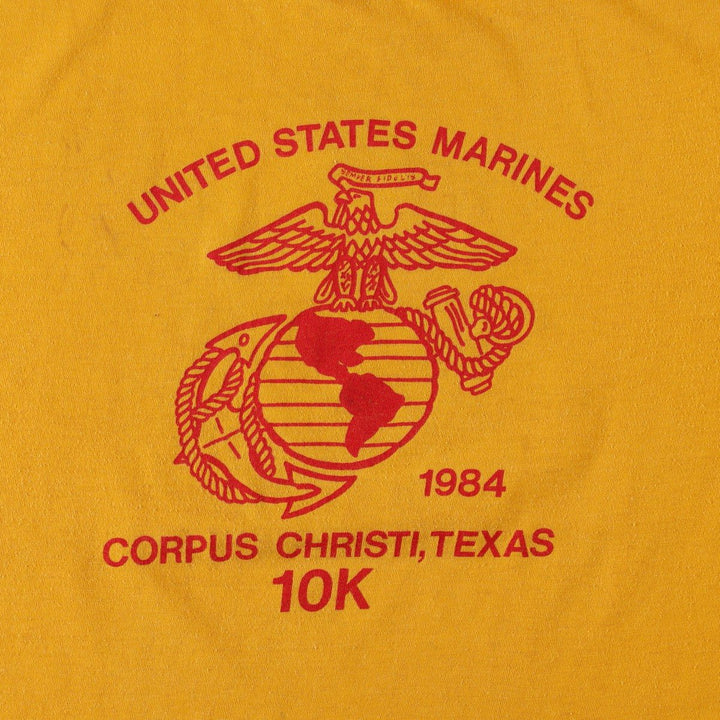 70'S Anvil Ched Eagle Print USMC (United States Marine Corps) Advertising Military Print T-Shirt, Made in USA, Men's Size L (approx.) polyester yellow type Vintage Second Hand