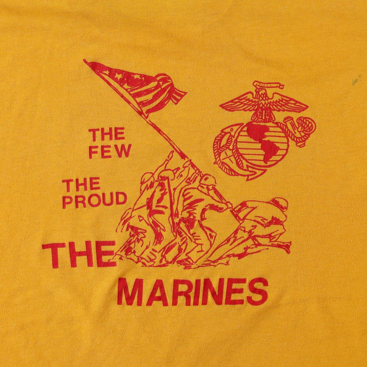 70'S Anvil Ched Eagle Print USMC (United States Marine Corps) Advertising Military Print T-Shirt, Made in USA, Men's Size L (approx.) polyester yellow type Vintage Second Hand