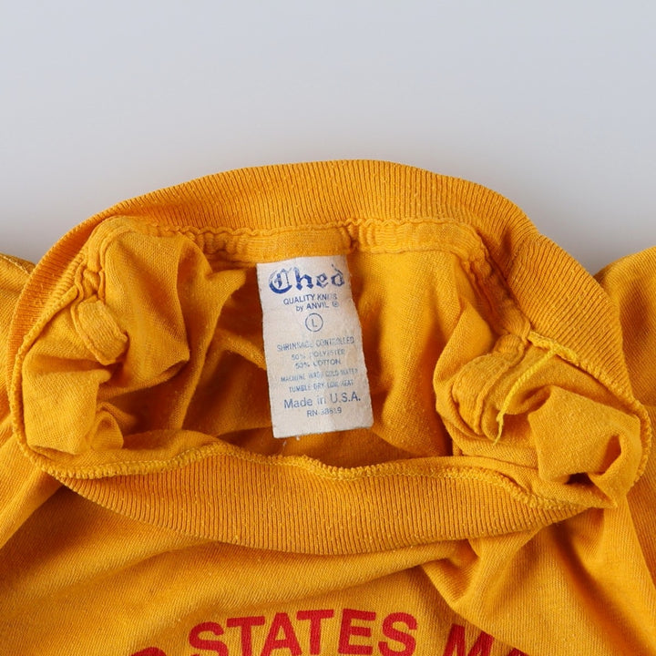 70'S Anvil Ched Eagle Print USMC (United States Marine Corps) Advertising Military Print T-Shirt, Made in USA, Men's Size L (approx.) polyester yellow type Vintage Second Hand