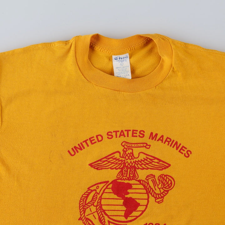 70'S Anvil Ched Eagle Print USMC (United States Marine Corps) Advertising Military Print T-Shirt, Made in USA, Men's Size L (approx.) polyester yellow type Vintage Second Hand