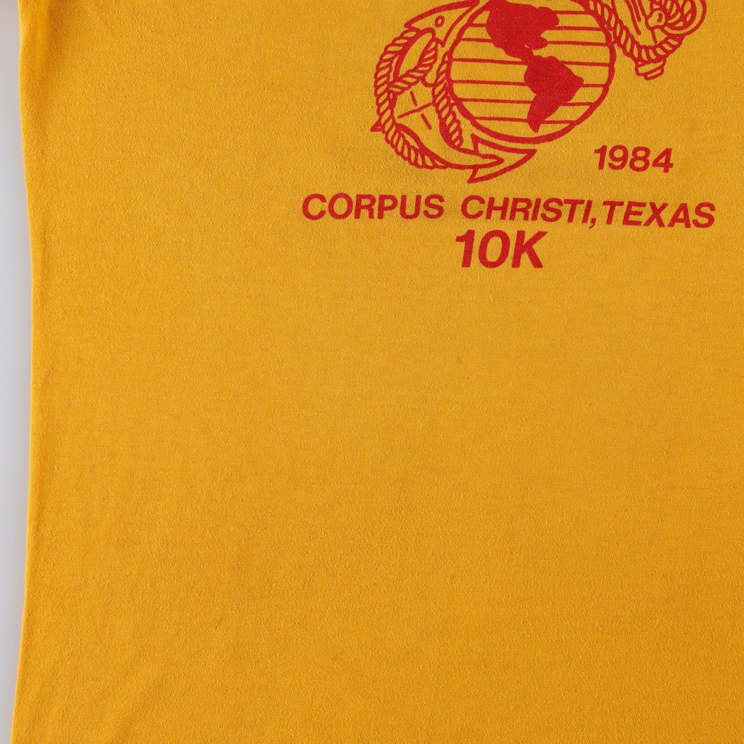 70'S Anvil Ched Eagle Print USMC (United States Marine Corps) Advertising Military Print T-Shirt, Made in USA, Men's Size L (approx.) polyester yellow type Vintage Second Hand