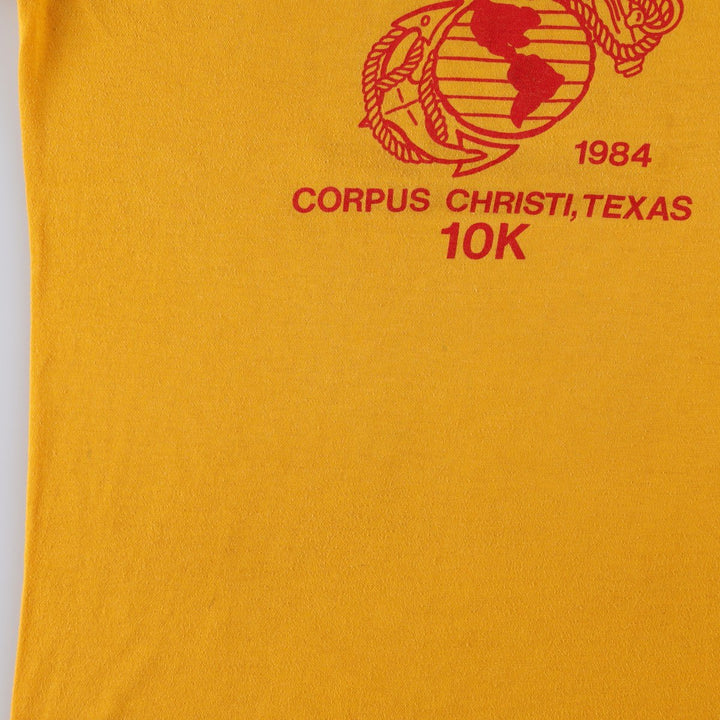 70'S Anvil Ched Eagle Print USMC (United States Marine Corps) Advertising Military Print T-Shirt, Made in USA, Men's Size L (approx.) polyester yellow type Vintage Second Hand