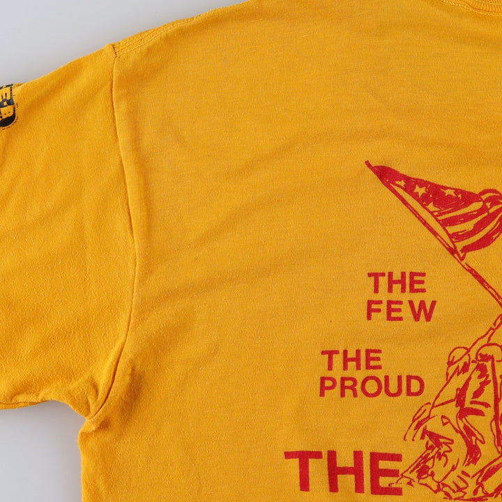 70'S Anvil Ched Eagle Print USMC (United States Marine Corps) Advertising Military Print T-Shirt, Made in USA, Men's Size L (approx.) polyester yellow type Vintage Second Hand