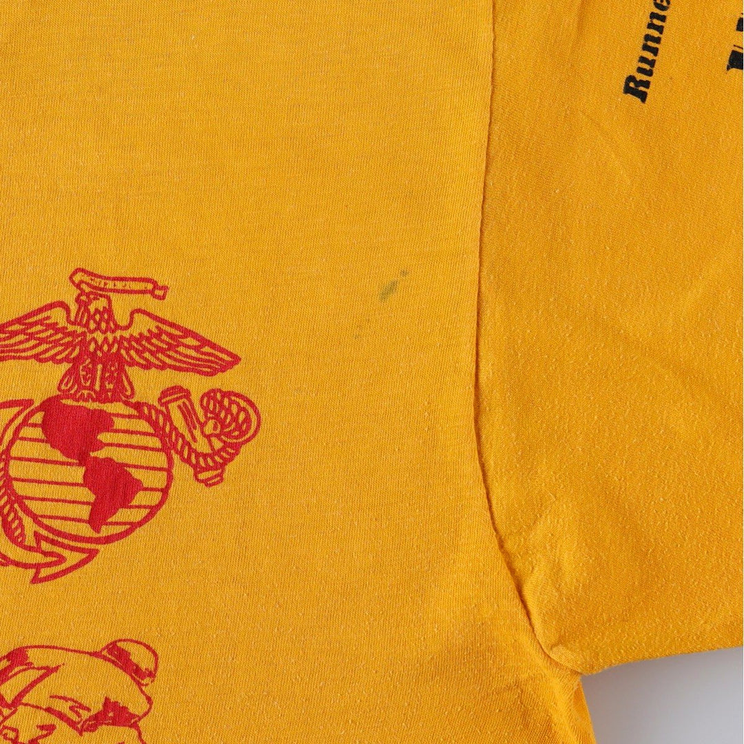 70'S Anvil Ched Eagle Print USMC (United States Marine Corps) Advertising Military Print T-Shirt, Made in USA, Men's Size L (approx.) polyester yellow type Vintage Second Hand