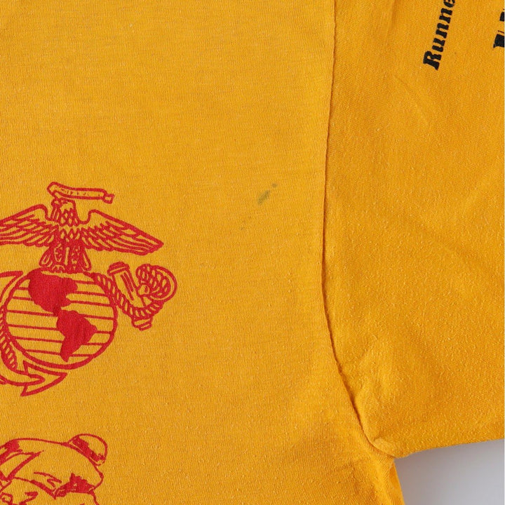70'S Anvil Ched Eagle Print USMC (United States Marine Corps) Advertising Military Print T-Shirt, Made in USA, Men's Size L (approx.) polyester yellow type Vintage Second Hand