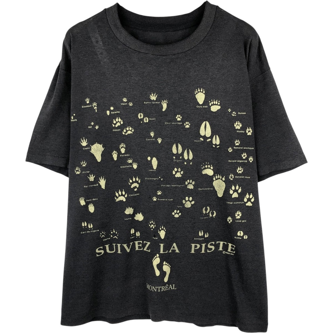 Vintage 90'S printed T-shirt, men's size M equivalent, single stitching. unclear black type Vintage Second Hand
