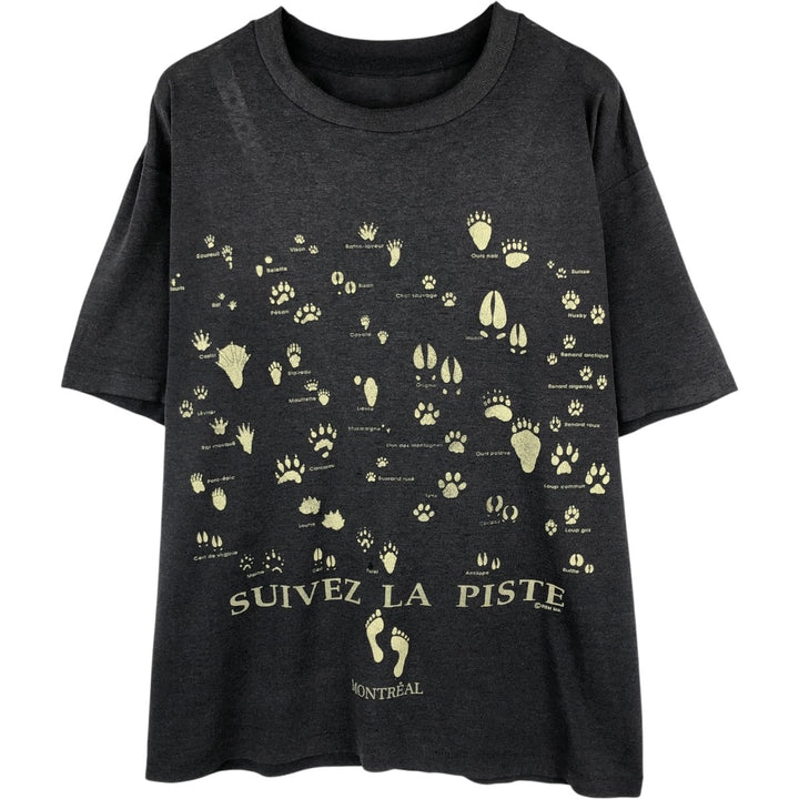 Vintage 90'S printed T-shirt, men's size M equivalent, single stitching. unclear black type Vintage Second Hand