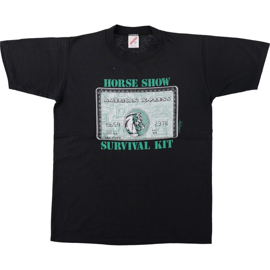 80s-90'S Jerzees parody print T-shirt, made in USA, men's size M equivalent, vintage. cotton black type Vintage Second Hand