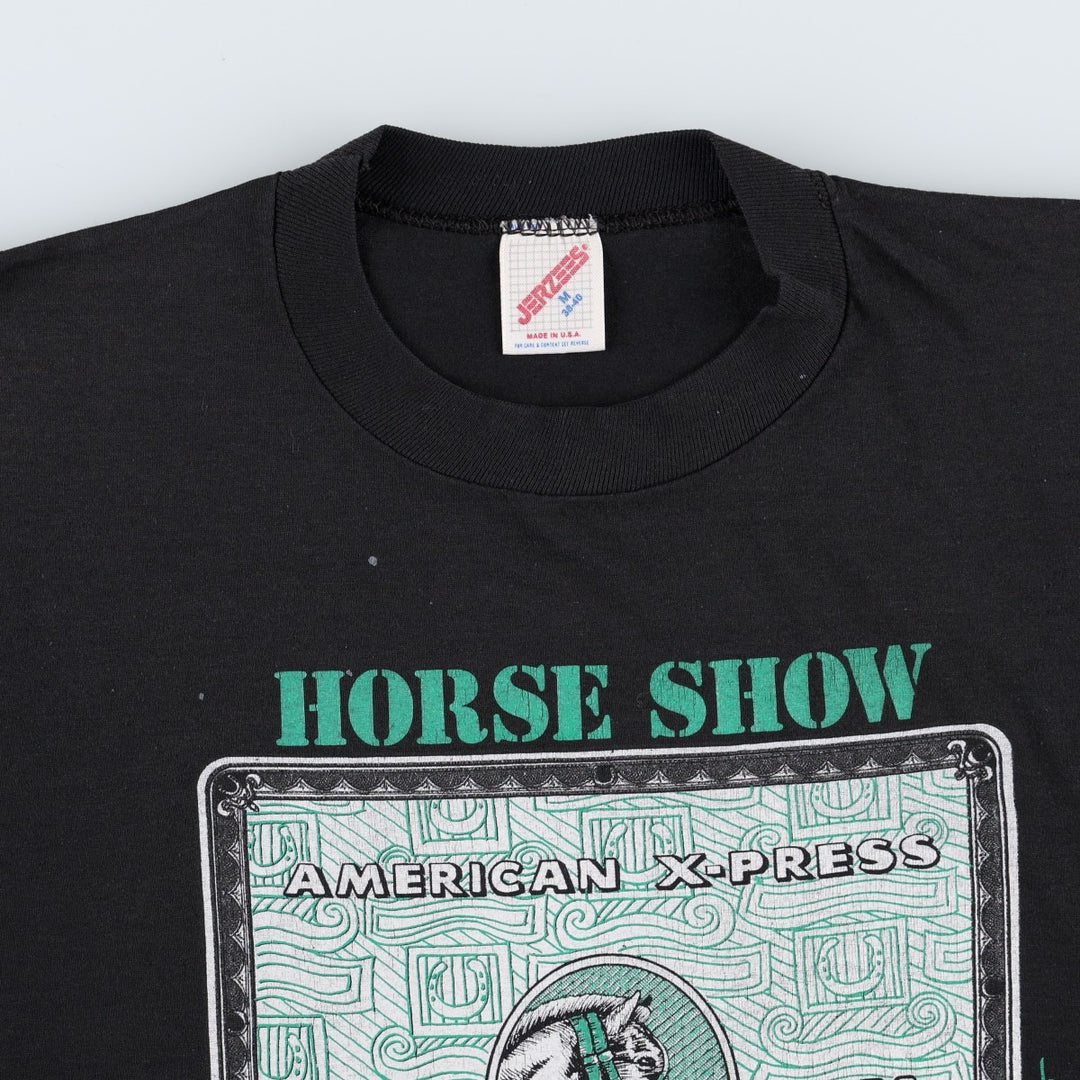 80s-90'S Jerzees parody print T-shirt, made in USA, men's size M equivalent, vintage. cotton black type Vintage Second Hand
