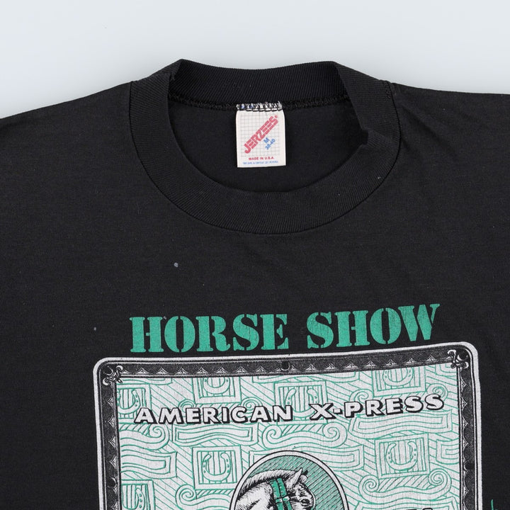 80s-90'S Jerzees parody print T-shirt, made in USA, men's size M equivalent, vintage. cotton black type Vintage Second Hand
