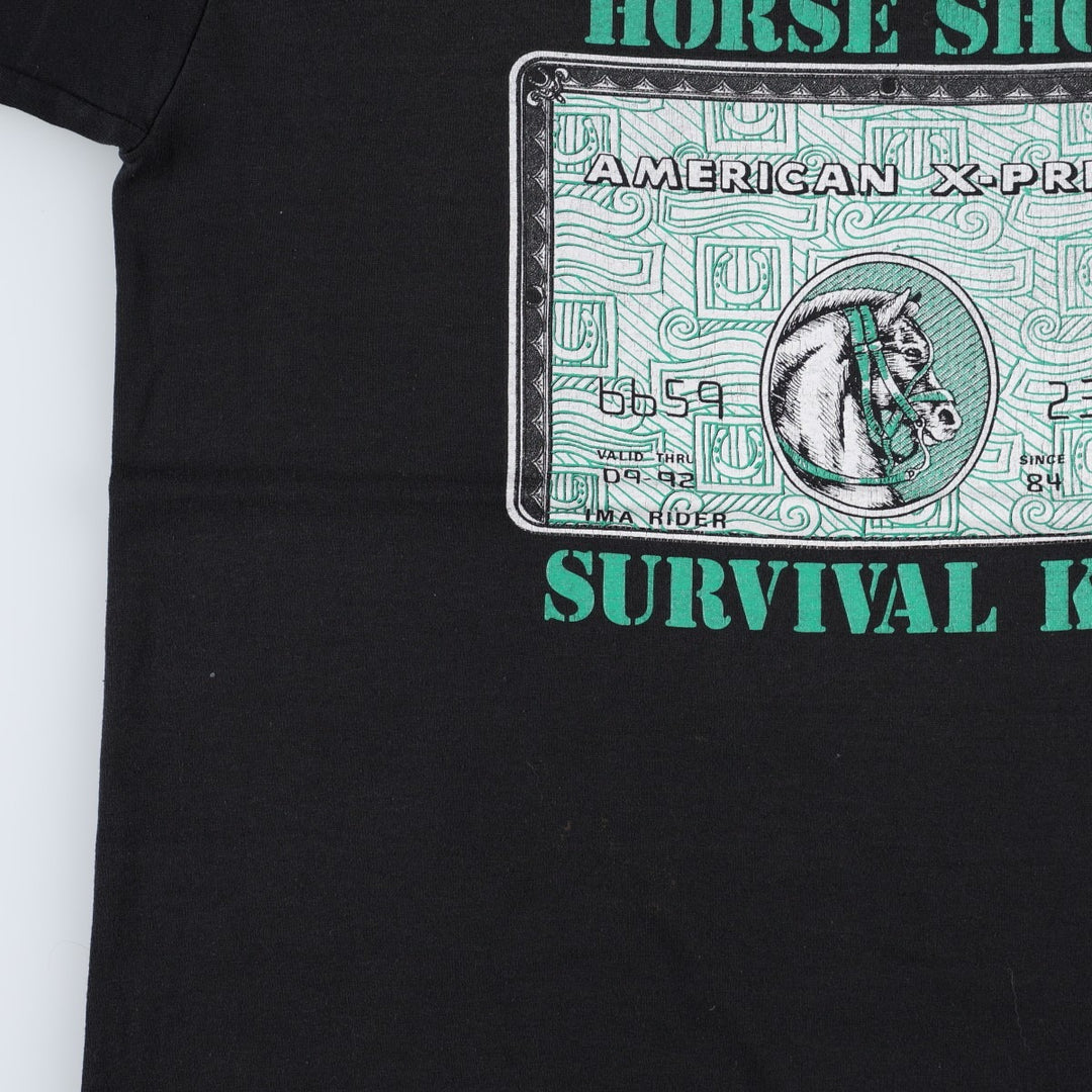 80s-90'S Jerzees parody print T-shirt, made in USA, men's size M equivalent, vintage. cotton black type Vintage Second Hand