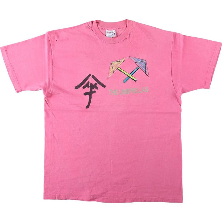 80'S Hanes BEEFY-T Kanji Print T-Shirt, Made in USA, Men's Size L (Equivalent), Vintage cotton pink type Vintage Second Hand