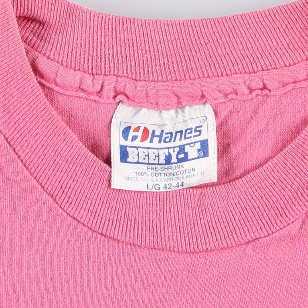 80'S Hanes BEEFY-T Kanji Print T-Shirt, Made in USA, Men's Size L (Equivalent), Vintage cotton pink type Vintage Second Hand