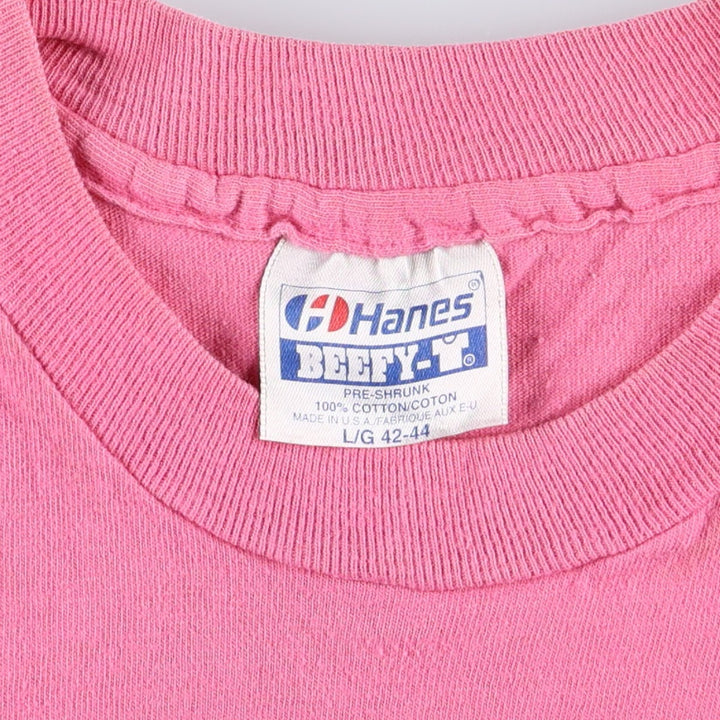 80'S Hanes BEEFY-T Kanji Print T-Shirt, Made in USA, Men's Size L (Equivalent), Vintage cotton pink type Vintage Second Hand