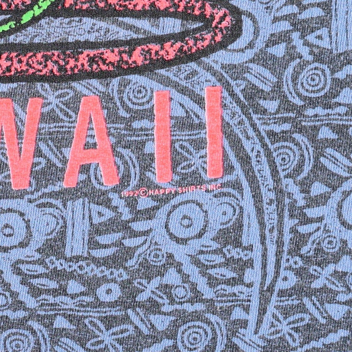 90'S GECKO HAWAII all-over animal pattern surf skate t-shirt, men's size XL equivalent, vintage. unclear Blue type light blue Vintage Second Hand