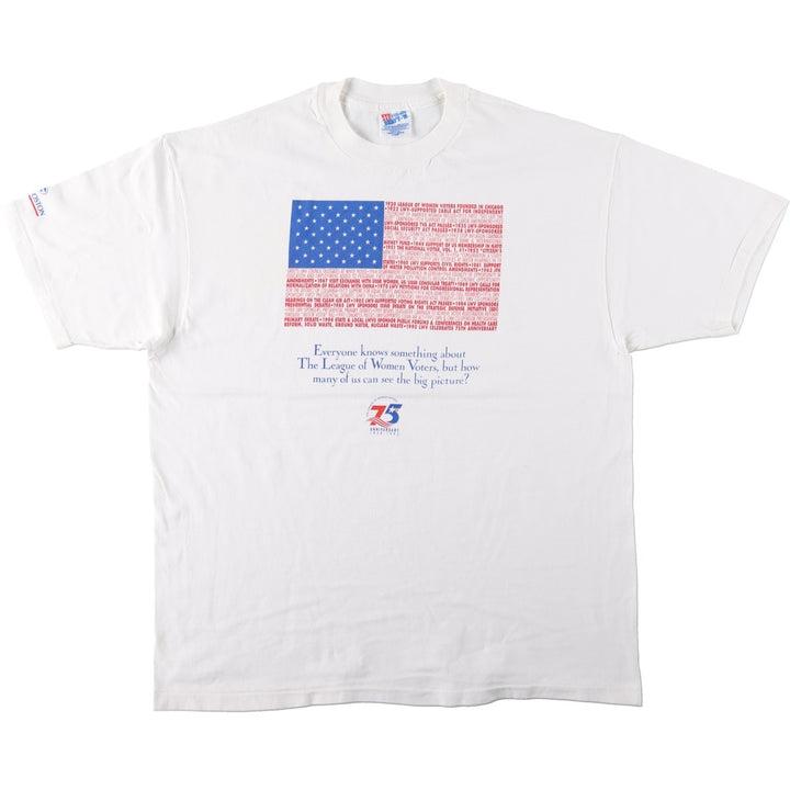 90'S Hanes BEEFY-T American flag print t-shirt, made in USA, men's size XL equivalent, vintage. cotton white type Vintage Second Hand