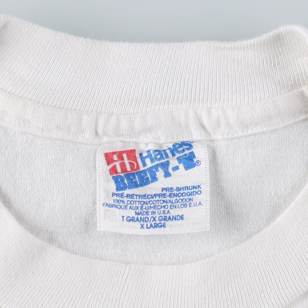 90'S Hanes BEEFY-T American flag print t-shirt, made in USA, men's size XL equivalent, vintage. cotton white type Vintage Second Hand