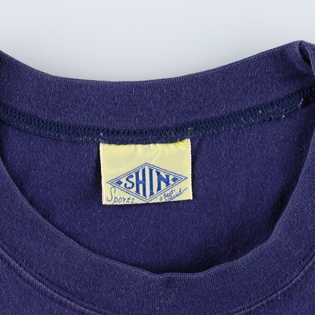 SHIN Printed T-Shirt, Men's XL (approx.) cotton navy blue type Vintage Second Hand