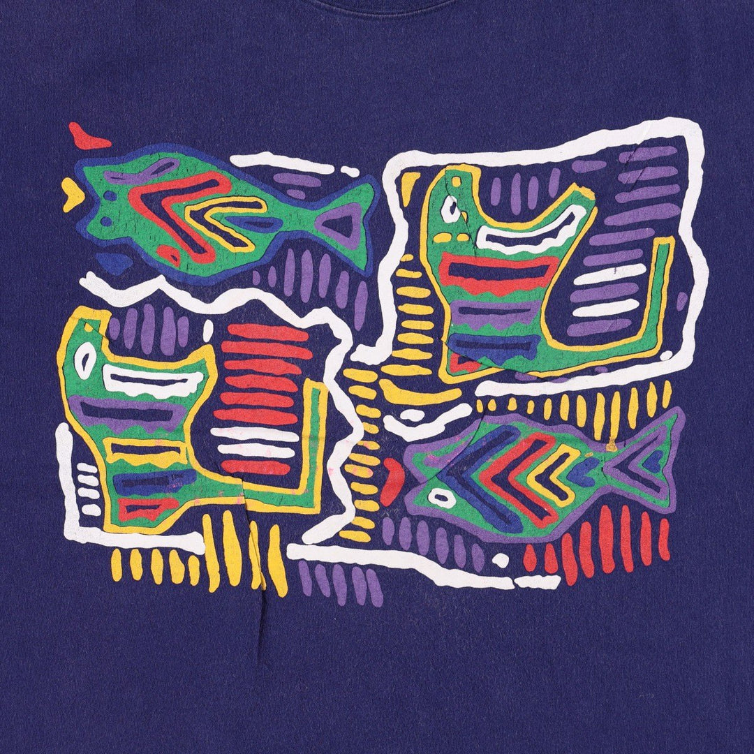 SHIN Printed T-Shirt, Men's XL (approx.) cotton navy blue type Vintage Second Hand