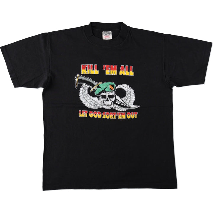 90'S ONEITA POWER-T Skull Pattern Print T-Shirt, Made in USA, Men's Size L (Equivalent), Vintage cotton black type Vintage Second Hand