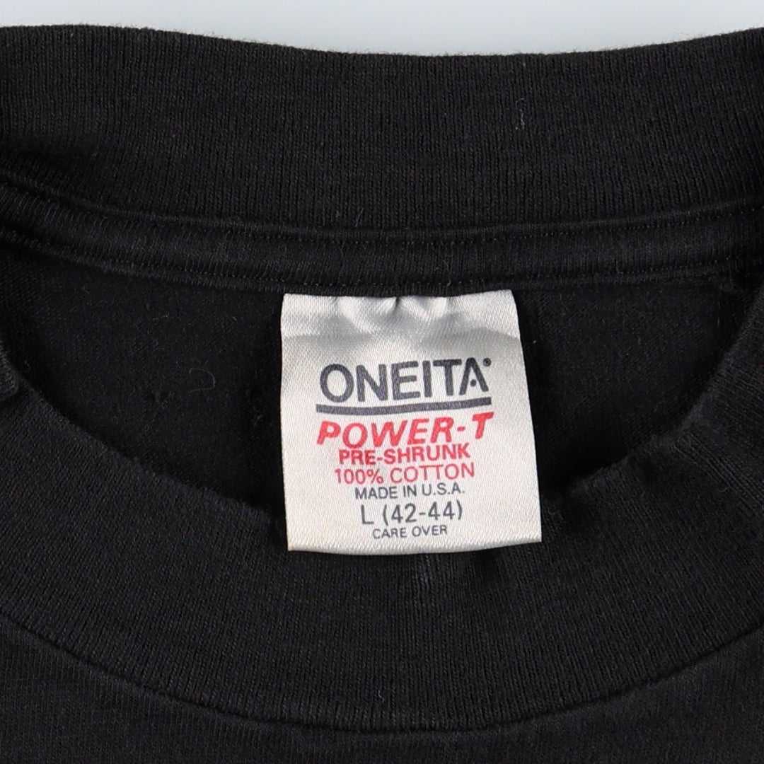 90'S ONEITA POWER-T Skull Pattern Print T-Shirt, Made in USA, Men's Size L (Equivalent), Vintage cotton black type Vintage Second Hand