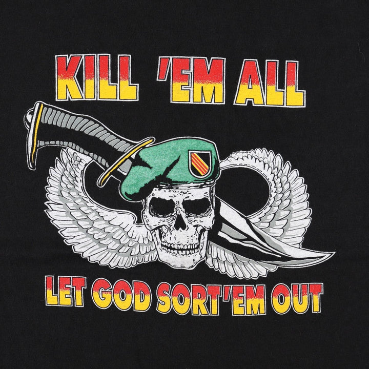 90'S ONEITA POWER-T Skull Pattern Print T-Shirt, Made in USA, Men's Size L (Equivalent), Vintage cotton black type Vintage Second Hand