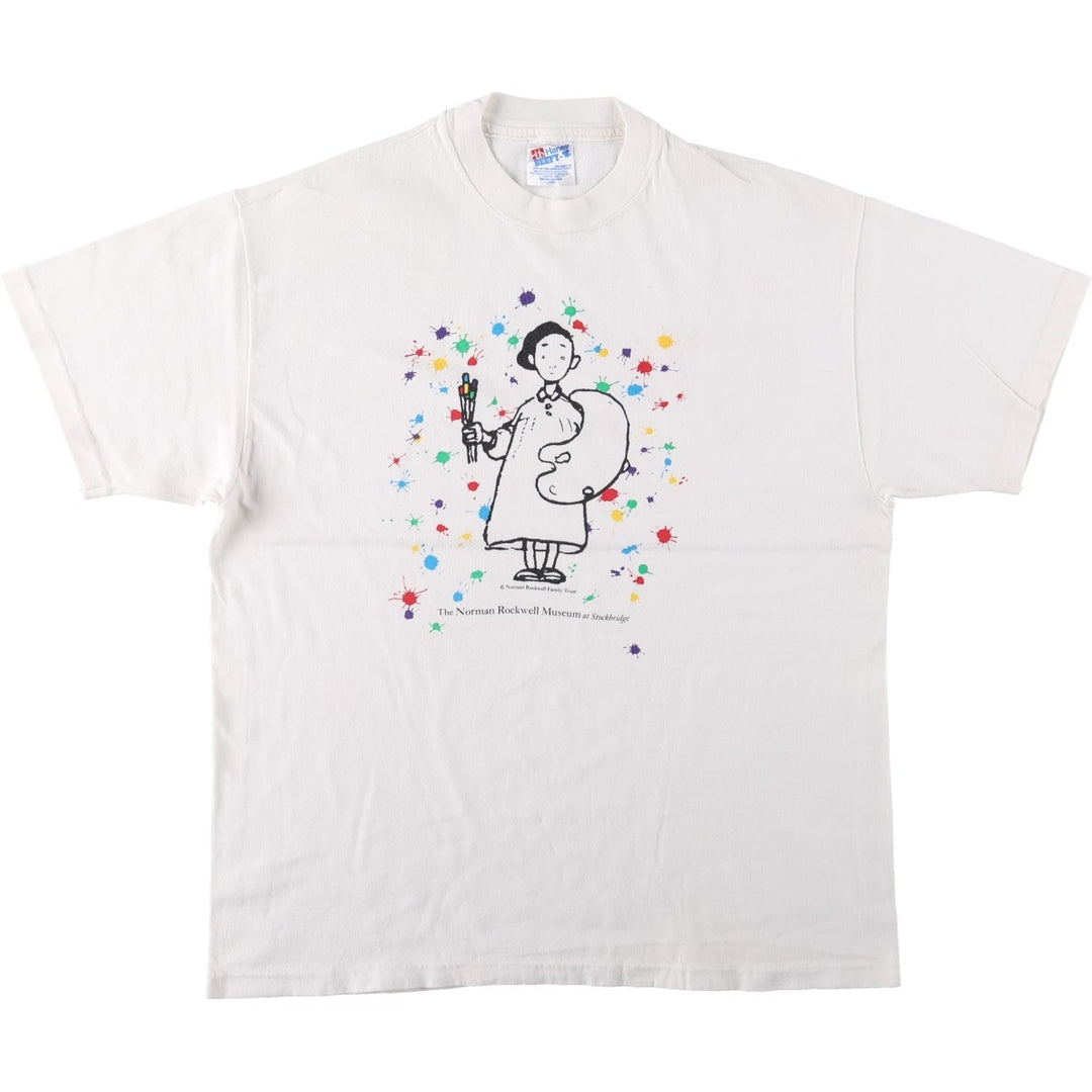 90'S Hanes BEEFY-T Printed T-shirt, Made in USA, Men's L size, Vintage cotton white type Vintage Second Hand