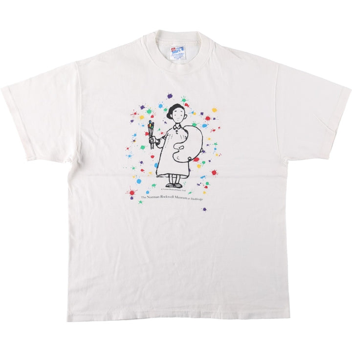 90'S Hanes BEEFY-T Printed T-shirt, Made in USA, Men's L size, Vintage cotton white type Vintage Second Hand
