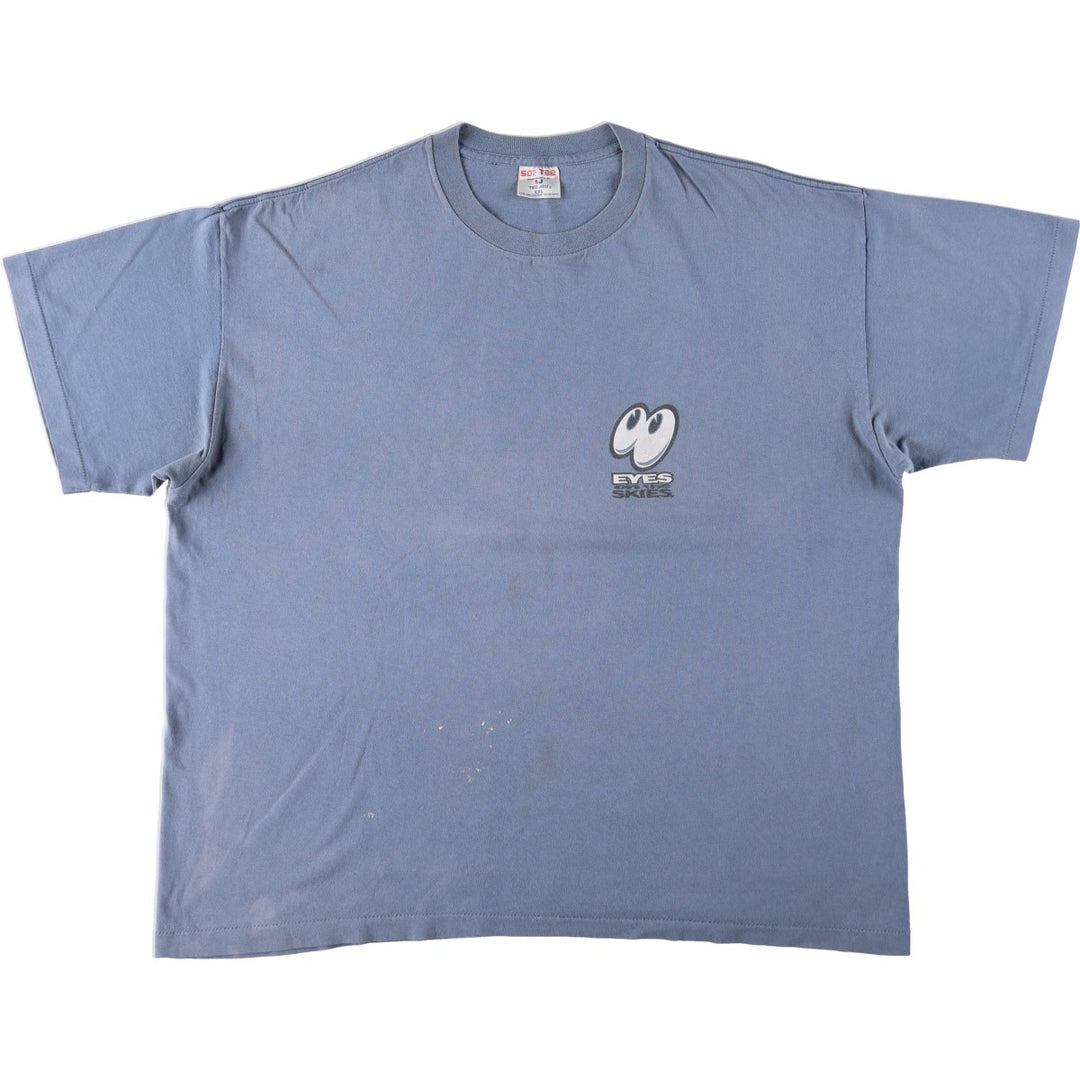 90'S SOF TEE Print T-Shirt, Made in USA, Men's XXL equivalent, Vintage cotton Blue type light blue Vintage Second Hand