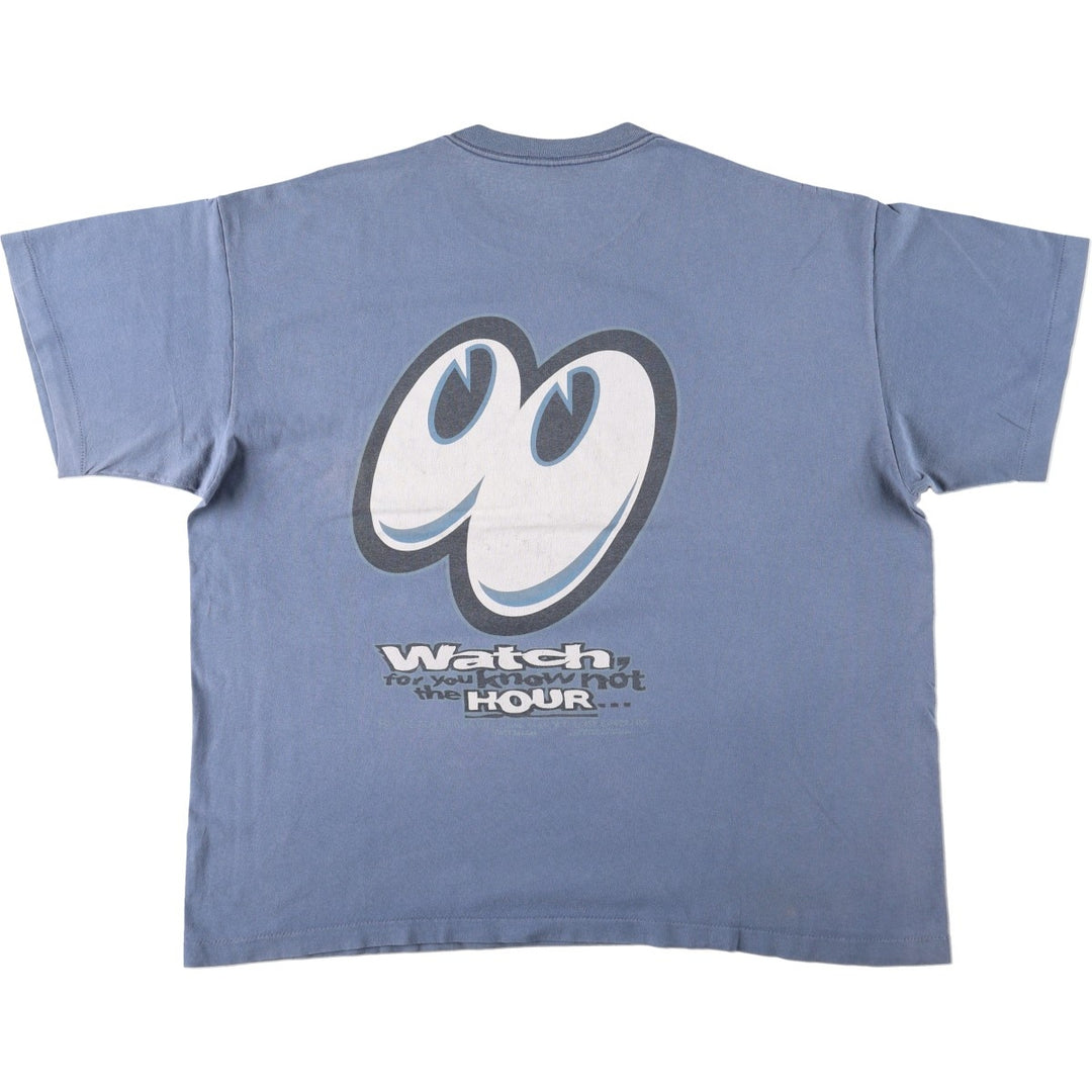90'S SOF TEE Print T-Shirt, Made in USA, Men's XXL equivalent, Vintage cotton Blue type light blue Vintage Second Hand