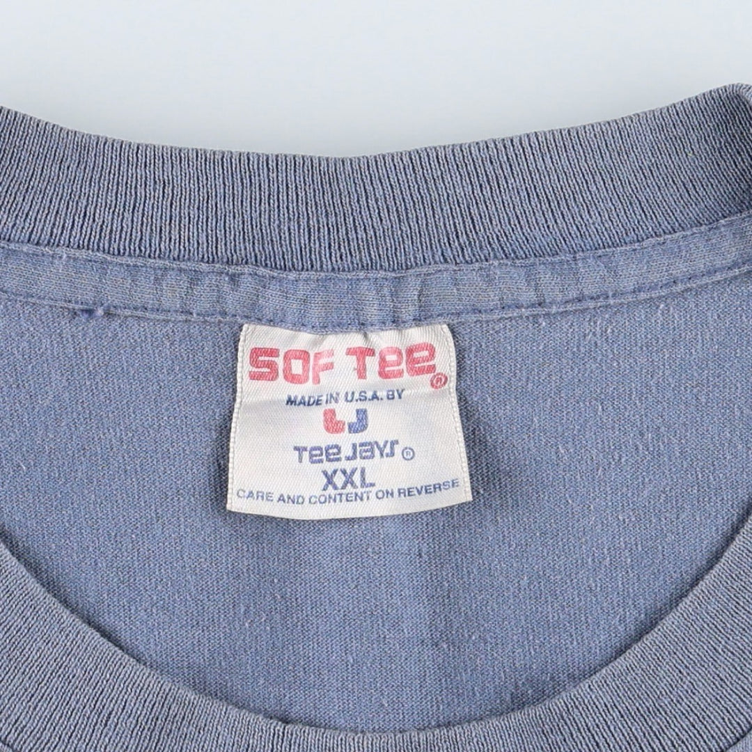 90'S SOF TEE Print T-Shirt, Made in USA, Men's XXL equivalent, Vintage cotton Blue type light blue Vintage Second Hand