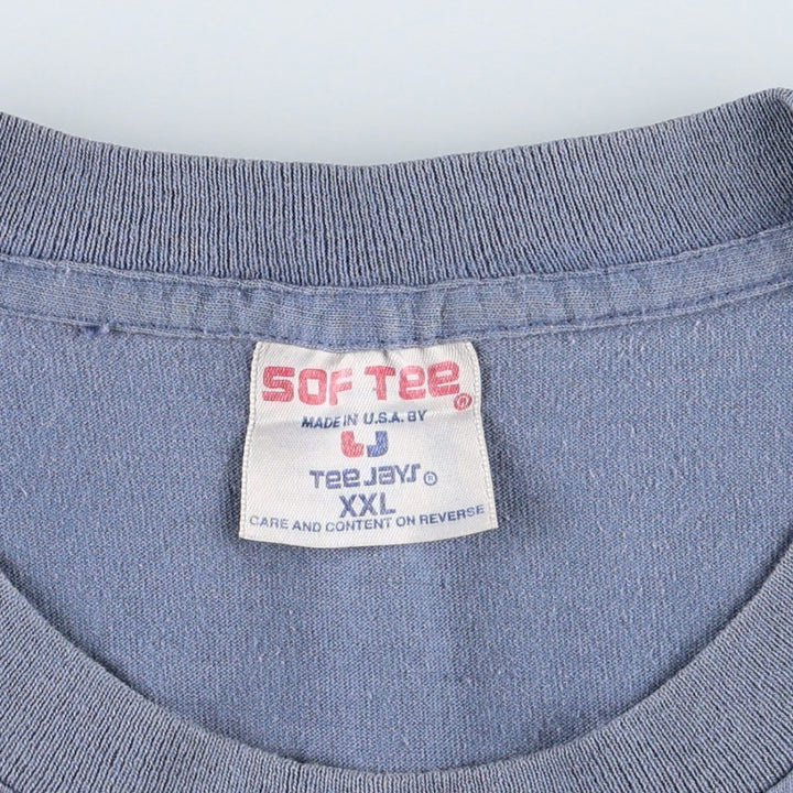 90'S SOF TEE Print T-Shirt, Made in USA, Men's XXL equivalent, Vintage cotton Blue type light blue Vintage Second Hand