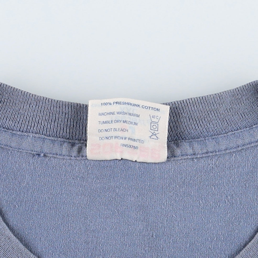 90'S SOF TEE Print T-Shirt, Made in USA, Men's XXL equivalent, Vintage cotton Blue type light blue Vintage Second Hand