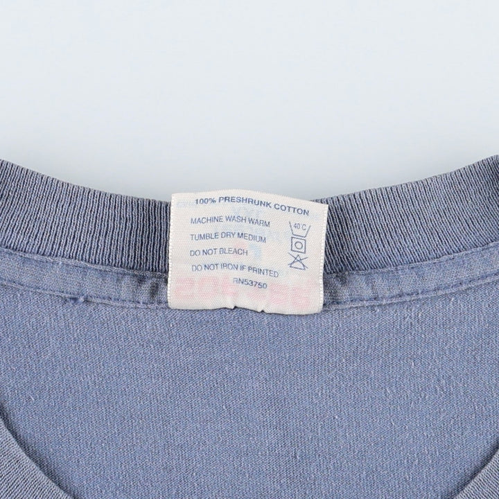 90'S SOF TEE Print T-Shirt, Made in USA, Men's XXL equivalent, Vintage cotton Blue type light blue Vintage Second Hand