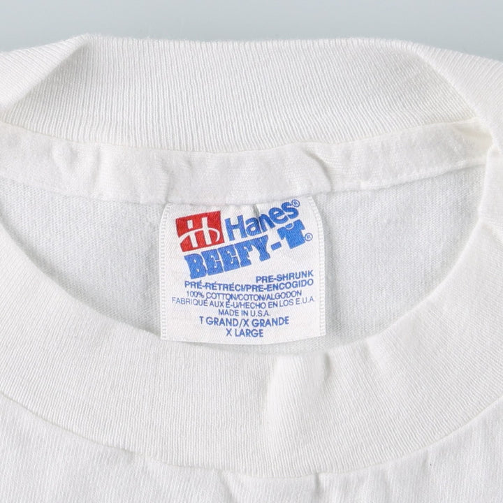 90'S Hanes BEEFY-T parody print t-shirt, made in USA, men's size XL equivalent, vintage. cotton white type Vintage Second Hand