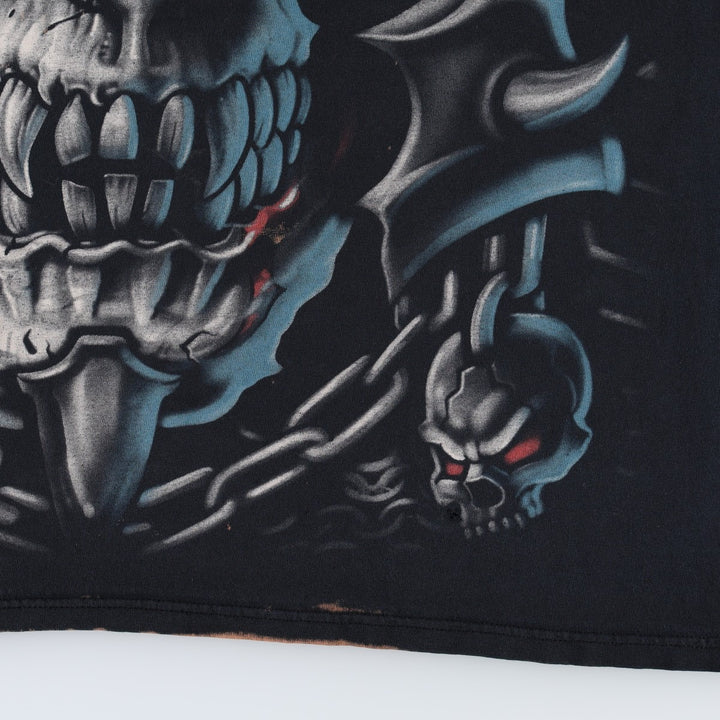 90'S Liquid Blue Skull Pattern Large Print T-Shirt, Men's XXL Equivalent, Vintage cotton black type Vintage Second Hand
