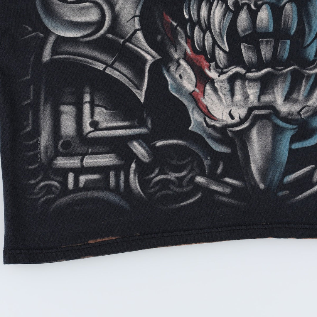 90'S Liquid Blue Skull Pattern Large Print T-Shirt, Men's XXL Equivalent, Vintage cotton black type Vintage Second Hand