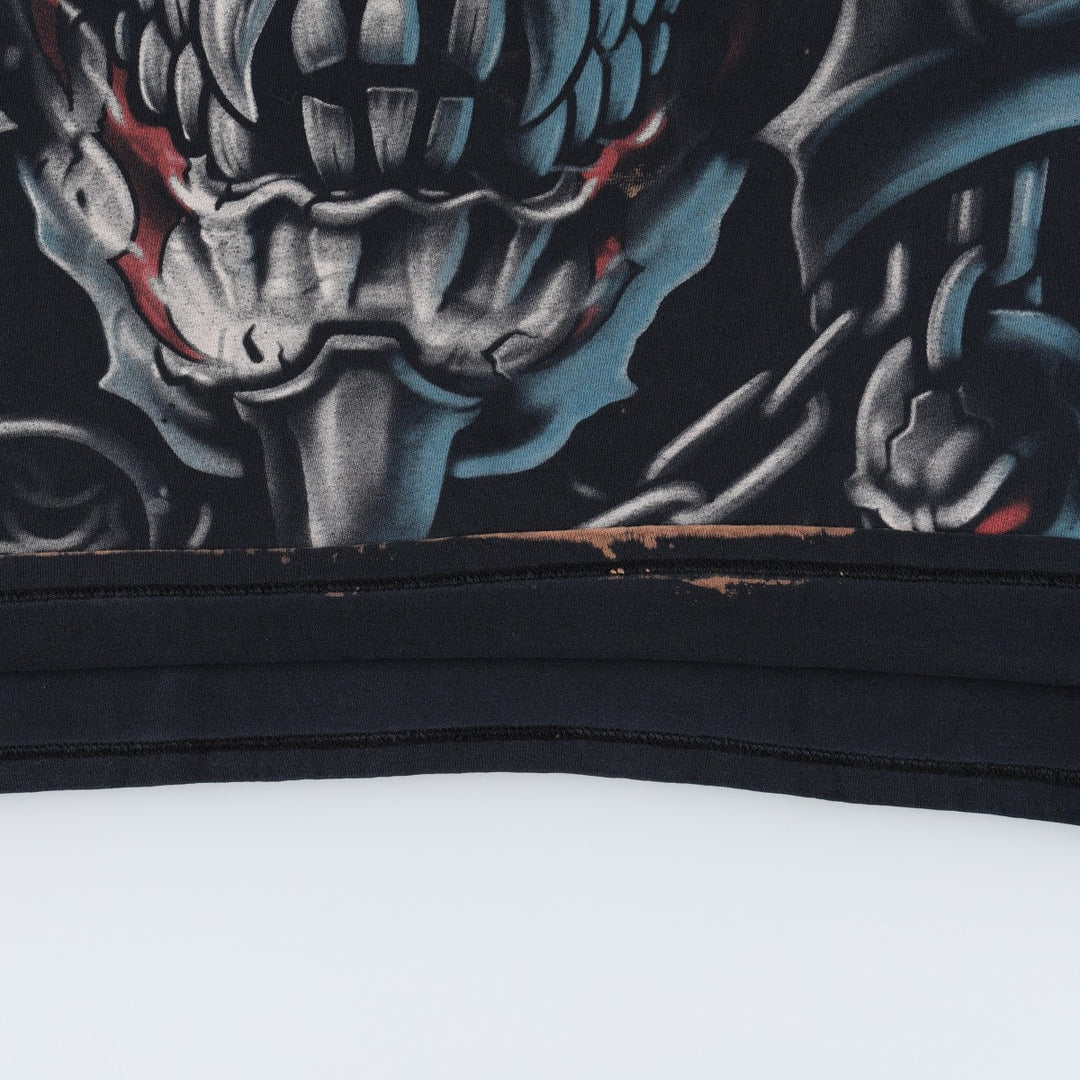 90'S Liquid Blue Skull Pattern Large Print T-Shirt, Men's XXL Equivalent, Vintage cotton black type Vintage Second Hand