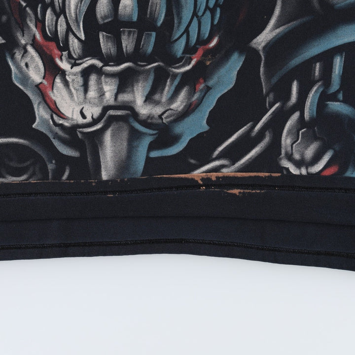 90'S Liquid Blue Skull Pattern Large Print T-Shirt, Men's XXL Equivalent, Vintage cotton black type Vintage Second Hand